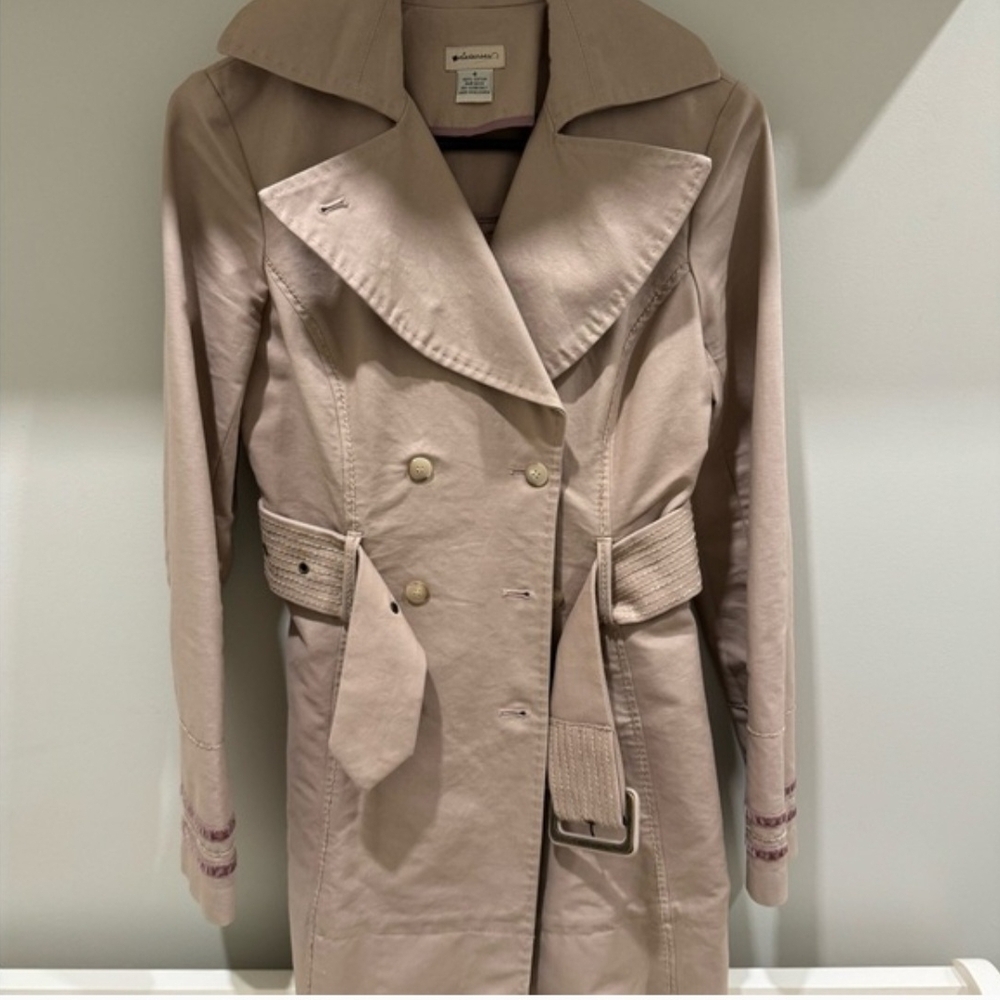 Vintage Y2K Tan Snached Waist Line Elevenses Anthro Trench Coat Women's Small